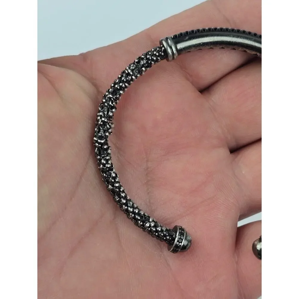 Milor Italy Men's Blackened Sterling Silver Spinel Gemstones cuff bracelet 4.5mm